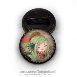 Broche cabochon illustré "Kokeshi Libellule"