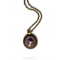 Collier pendentif geisha cabochon verre illustré 18x18 mm