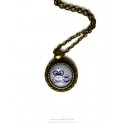 Collier pendentif hiboux cabochon verre illustré 18x18 mm