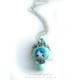 Collier avec pendentif poupée lapin kawaii pet Tons bleu en pate polymère fait main 