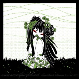 Poster 30x30 cm  "Kokeshi Ginkgo" symbole d'amour et de longévité