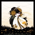 Poster 30x30 cm  "Kokeshi Chrisanthème" symbole de bonheur et d'immortalité